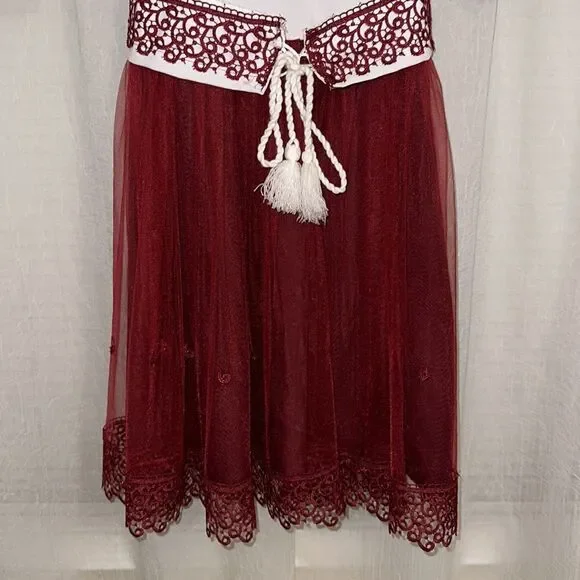 Girl 14-16 Embroidered White Burgundy Tulle Lace Short Sl Folk Formal Dress - Picture 5 of 16